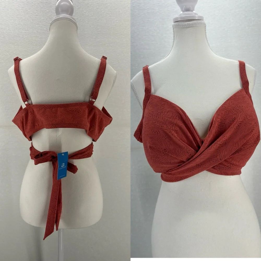 Women Swimsuit Plus Size Bikini Top V Neck Wrapped Adjustable Straps Back Tie 2X